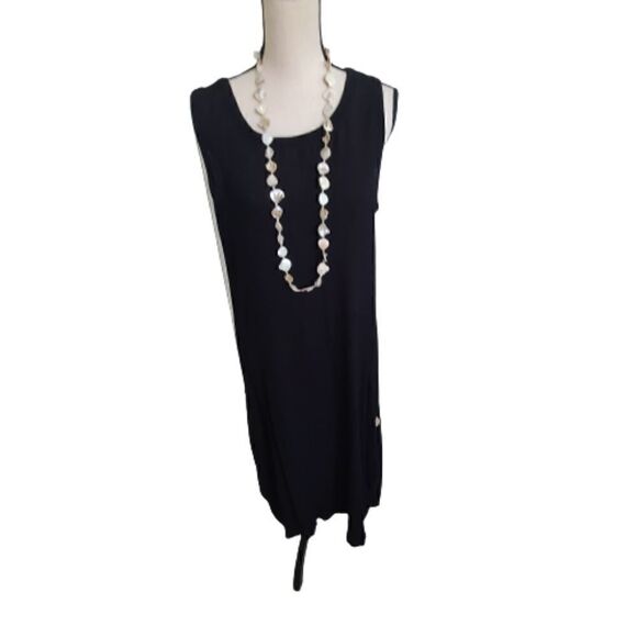 Vasna Women's Black Casual Midi Dress With Ruched Side Accent Size Medium - Picture 2 of 11